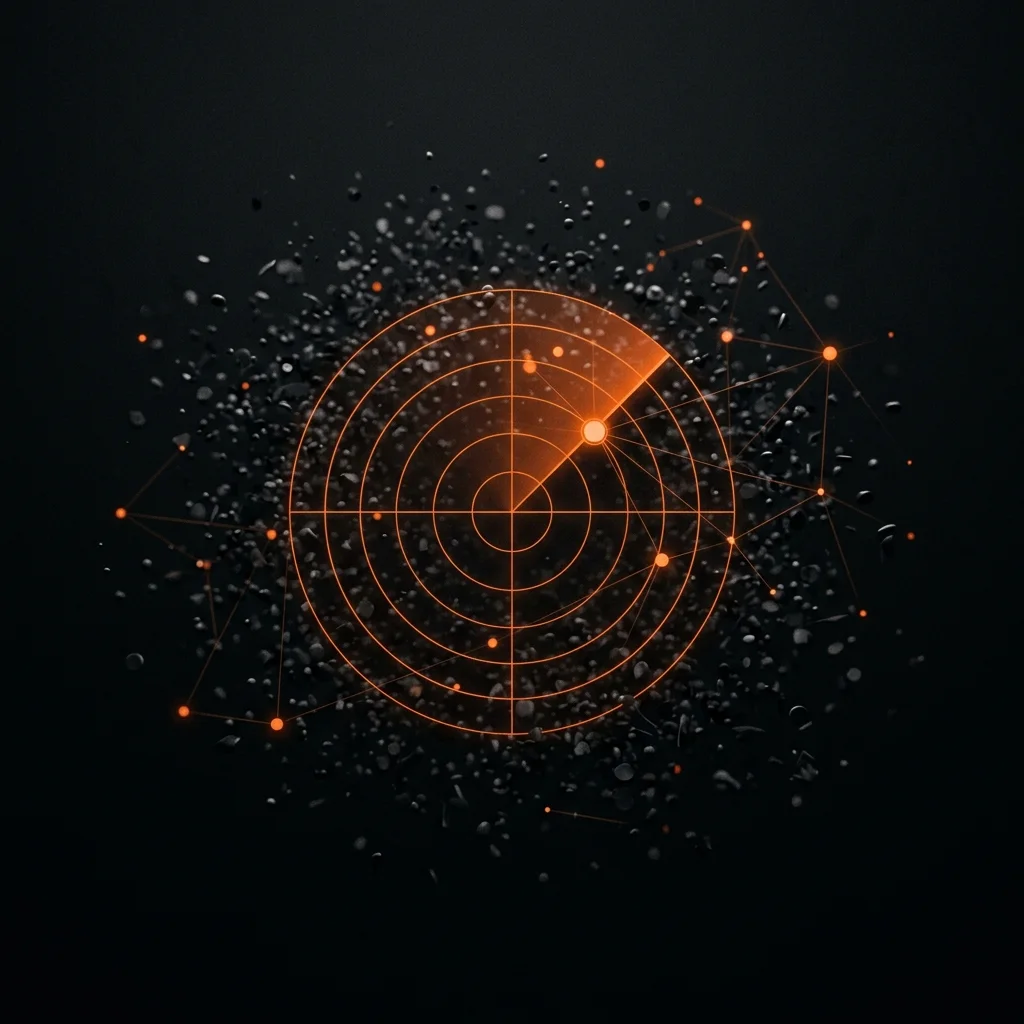 Abstract network visualization representing signal-anchored outbound SEO prospecting